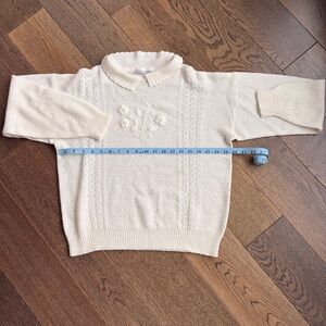 Elegant Cream Women's Sweater with Floral Embroidery